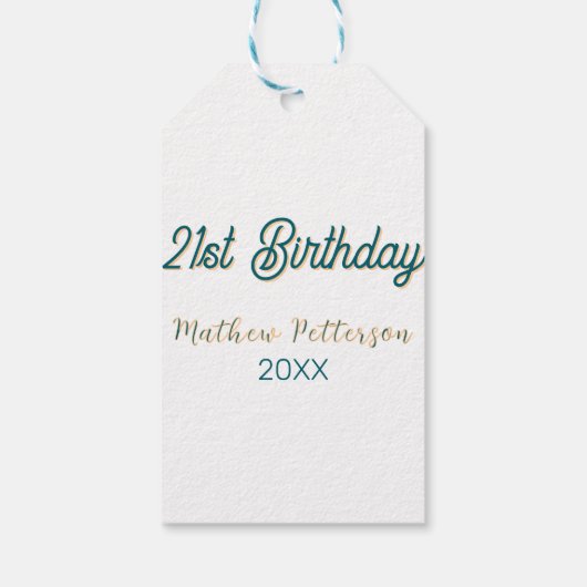 21st birthday blue orange stylish boho retro name  ギフトタグ (裏面)