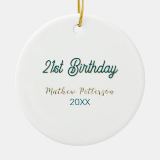 21st birthday blue orange stylish boho retro name  セラミックオーナメント