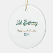 21st birthday blue orange stylish boho retro name  セラミックオーナメント (左)