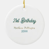 21st birthday blue orange stylish boho retro name  セラミックオーナメント (裏面)