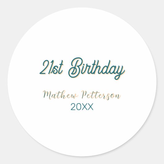 21st birthday blue orange stylish boho retro name  ラウンドシール (正面)