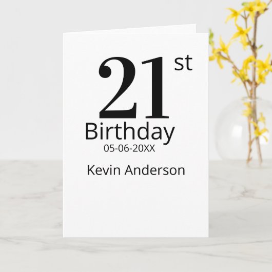 21st birthday bold letter name date simple man boy カード (黄色い花)