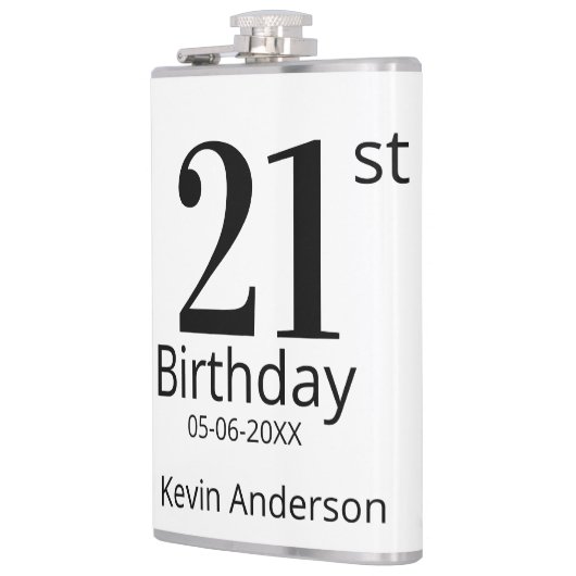 21st birthday bold letter name date simple man boy フラスク (左)