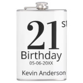21st birthday bold letter name date simple man boy フラスク (正面)