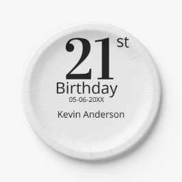 21st birthday bold letter name date simple man boy ペーパープレート