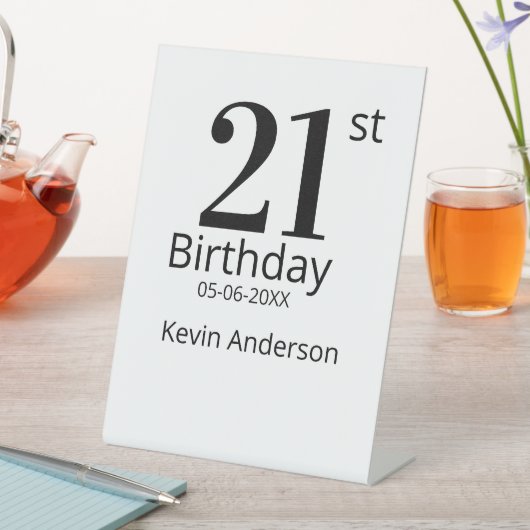 21st birthday bold letter name date simple man boy 台座サイン (インサイチュ)