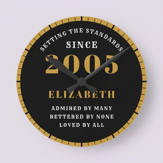 21st Birthday Born 2005 Black Gold ラウンド壁時計