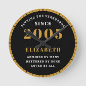 21st Birthday Born 2005 Black Gold ラウンド壁時計 (正面)