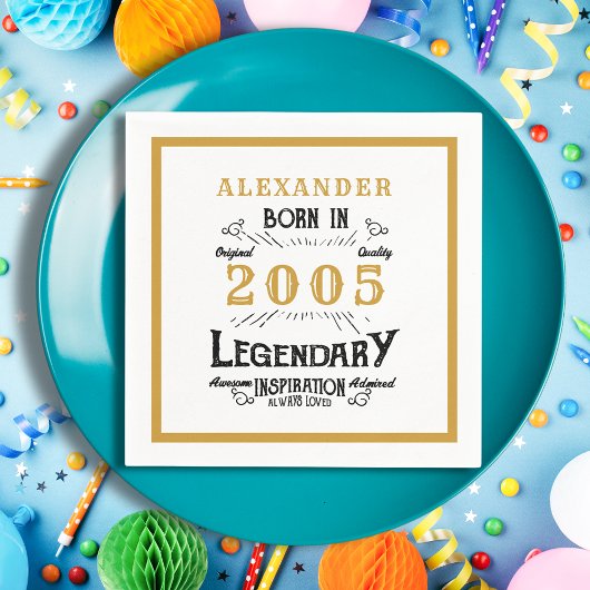 21st Birthday Born 2005 White Gold Legend スタンダードカクテルナプキン