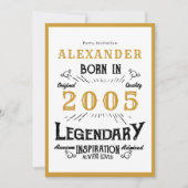 21st Birthday Born 2005 White Gold Legend 招待状 (正面)