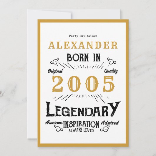 21st Birthday Born 2005 White Gold Legend 招待状 (正面)