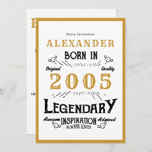 21st Birthday Born 2005 White Gold Legend 招待状 (正面/裏面)