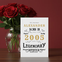 21st Birthday Born 2005 White Gold Retro Vintage 招待状