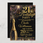 21st Birthday Bubbly Fireworks Gold  招待状 (正面/裏面)