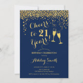21st Birthday - Cheers To 21 Years Navy Gold 招待状 (正面)