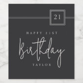 21st Birthday Elegant Minimalist Flat Black ワインラベル (シングルラベル)
