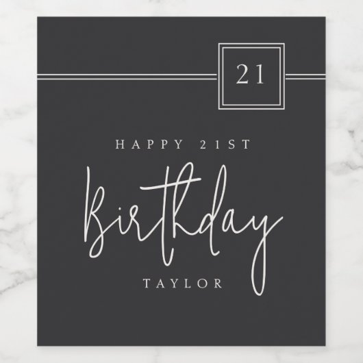 21st Birthday Elegant Minimalist Flat Black ワインラベル (シングルラベル)