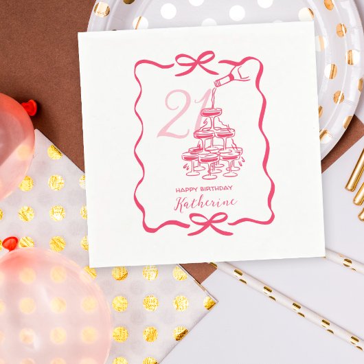 21st Birthday Hand Drawn Champagne Tower  スタンダードカクテルナプキン