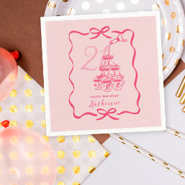 21st Birthday Hand Drawn Pink Champagne Napkins スタンダードカクテルナプキン