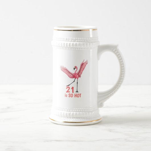 21st Birthday Humor Hot Flamingo Pink Gold ビールジョッキ (右)