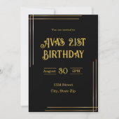 21st Birthday Invitation – Black & Gold | Elegant 招待状 (正面)