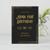 21st Birthday Invitation – Black & Gold | Elegant 招待状 (スタンド正面)