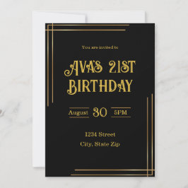 21st Birthday Invitation – Black & Gold | Elegant 招待状