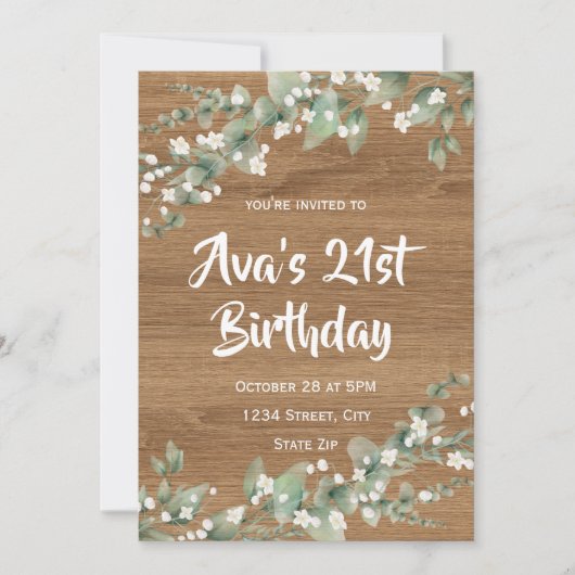21st Birthday Invitation – Rustic Greenery 招待状 (正面)