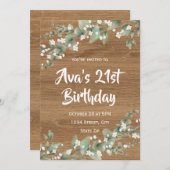 21st Birthday Invitation – Rustic Greenery 招待状 (正面/裏面)
