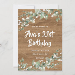 21st Birthday Invitation – Rustic Greenery 招待状