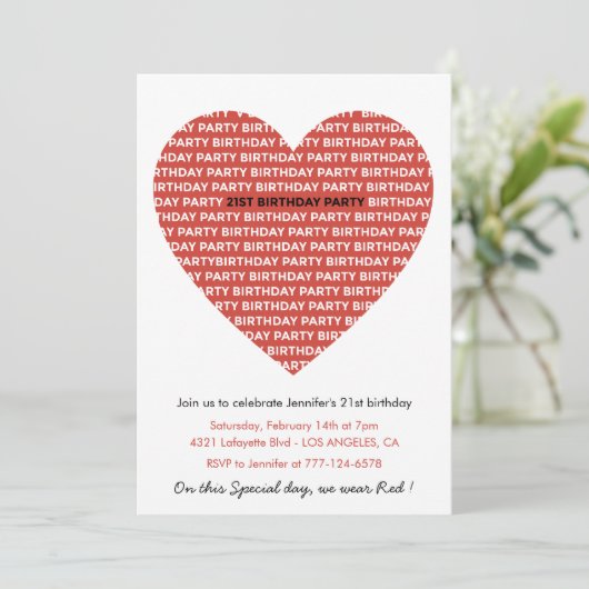 21st birthday invitations Typography Red Black 招待状 (スタンド正面)