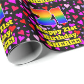 21st Birthday: Loving Hearts Pattern, Rainbow # 21 ラッピングペーパー (ロールコーナー)