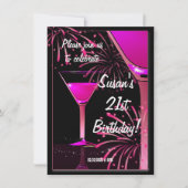 21st Birthday Martini Coctel Pinkパーティー 招待状 (正面)