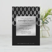 21st Birthday Modern Black Faux Silver Foil 招待状 (スタンド正面)