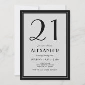 21st Birthday Modern Minimalist Mens Black Gray 招待状 (正面)