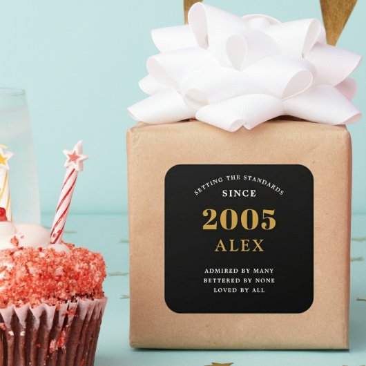 21st Birthday Name 2005 Black Gold Elegant Chic スクエアシール