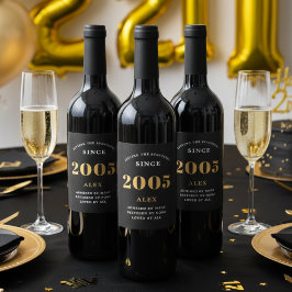 21st Birthday Name 2005 Black Gold Elegant Chic ワインラベル