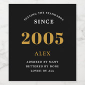 21st Birthday Name 2005 Black Gold Elegant Chic ワインラベル (シングルラベル)