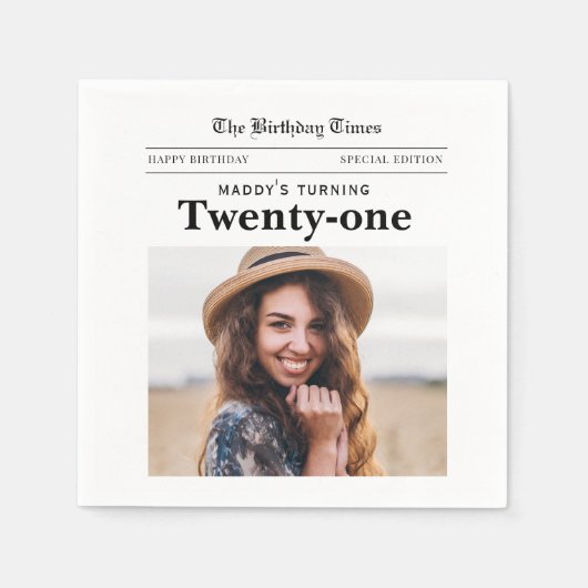 21st Birthday Newspaper スタンダードカクテルナプキン (正面)