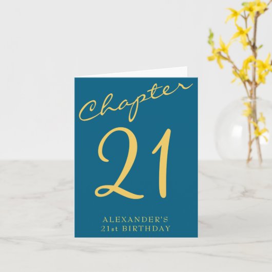 21st Birthday Party Gold Script Blue  カード (黄色い花)