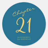 21st Birthday Party Gold Script Blue  ラウンドシール (正面)