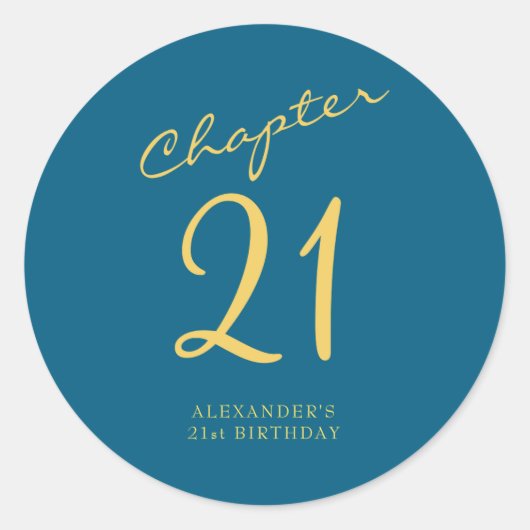 21st Birthday Party Gold Script Blue  ラウンドシール (正面)