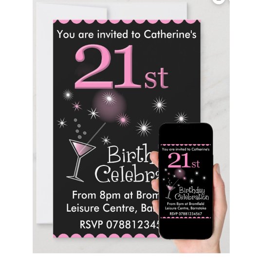 21st Birthday Party Invitation - Cocktail Glass 招待状