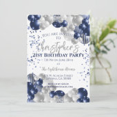 21st Birthday Party Navy Balloons 招待状 (スタンド正面)
