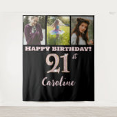 21st Birthday Party, Rose Gold Glitter & 3 photos タペストリー (正面)