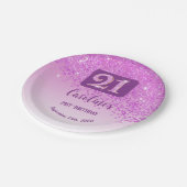 21st Birthday Party Sparkle Pink Glitter ペーパープレート (アングル)