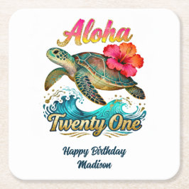 21st Birthday Personalized Tropical Ocean Theme スクエアペーパーコースター