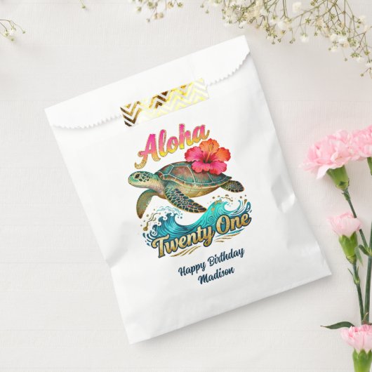  21st Birthday Personalized Tropical Sea Turtle  フェイバーバッグ (封をした状態)