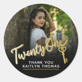 21st Birthday photo script gold effect 21 key ラウンドシール (正面)