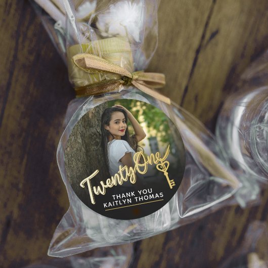 21st Birthday photo script gold effect 21 key ラウンドシール